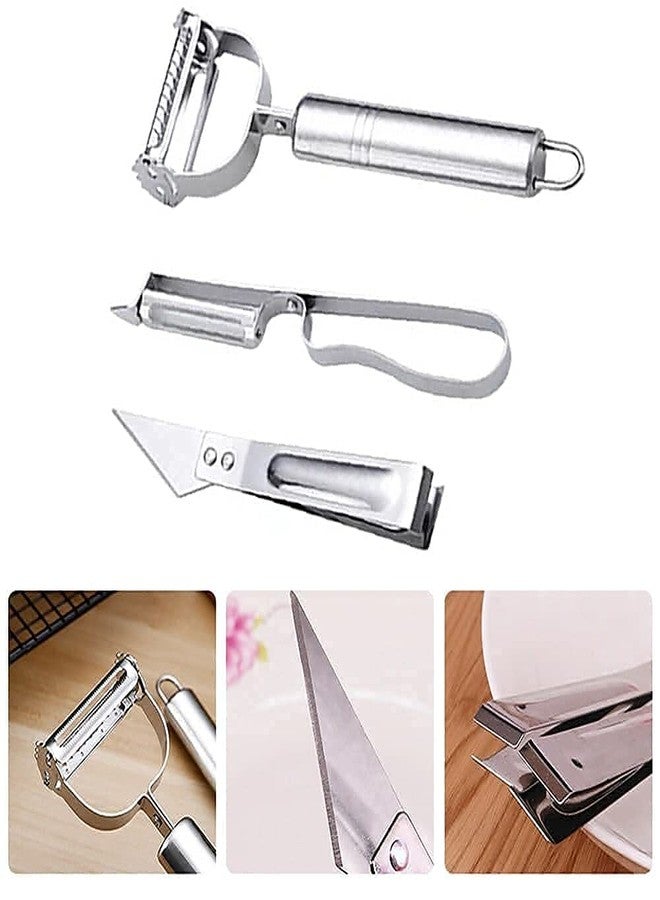 Meetzone 3 in 1 Peeler Slicer and Meat Stainless Steel Cutter Carrot Potato Fruit Peeler Durable Razor Sharp Cutter Shredder Slicer Vegetable Peeler for Kitchen (Set of 3) - Image 2